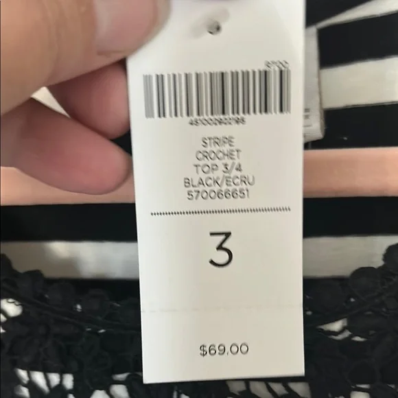 Chico's Black and White Striped Lace Blouse - Picture 5 of 8